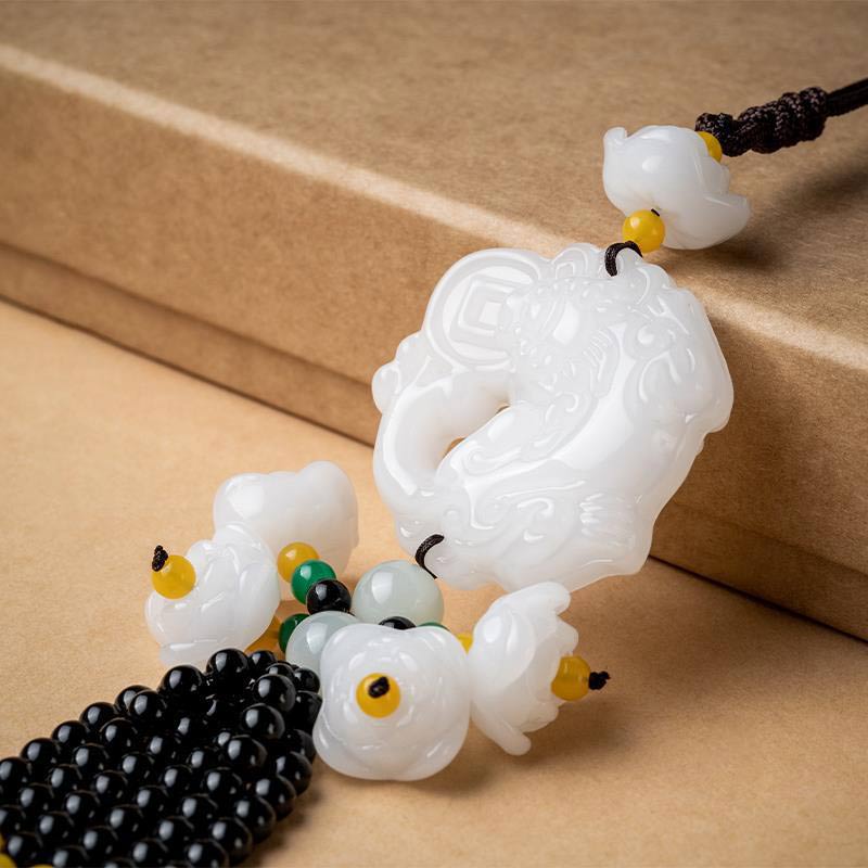 Pendentif de voiture en Buddha Stones FengShui Jade PiXiu Bénédiction Décoration