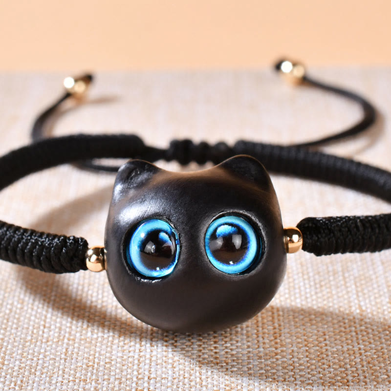 Bracelet tressé en bois d'ébène avec tête de chat et Buddha Stones - image 16