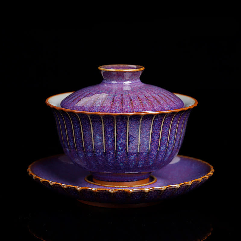 Buddha Stones Rétro Glaçure Changement De Four En Céramique Gaiwan Sancai Tasse À Thé Kung Fu Tasse À Thé Et Soucoupe Avec Couvercle - STYLE violet (la couleur et la glaçure peuvent varier) - 11,5 cm × 8,5 cm × 140 ml - image 0
