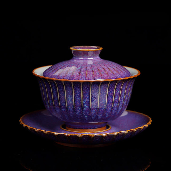 Buddha Stones Rétro Glaçure Changement De Four En Céramique Gaiwan Sancai Tasse À Thé Kung Fu Tasse À Thé Et Soucoupe Avec Couvercle - STYLE violet (la couleur et la glaçure peuvent varier) - 11,5 cm × 8,5 cm × 140 ml - image 0