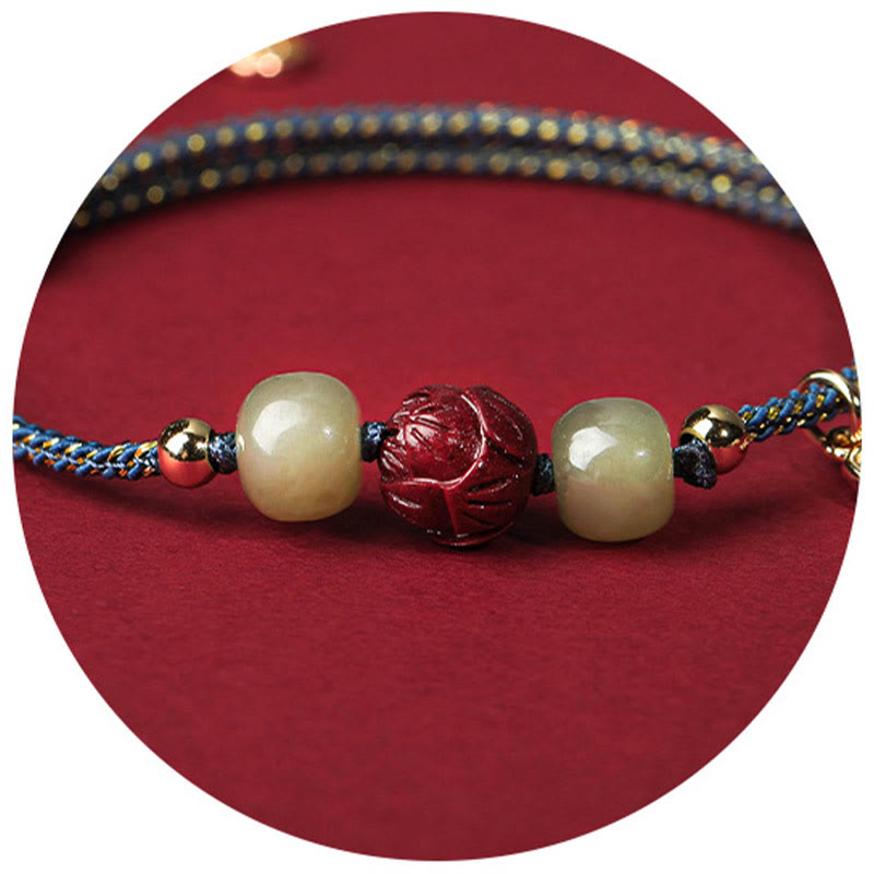 Bracelet en corde fait main en jade Hetian plaqué or 14 carats avec lotus porte-bonheur de Buddha Stones - image 9