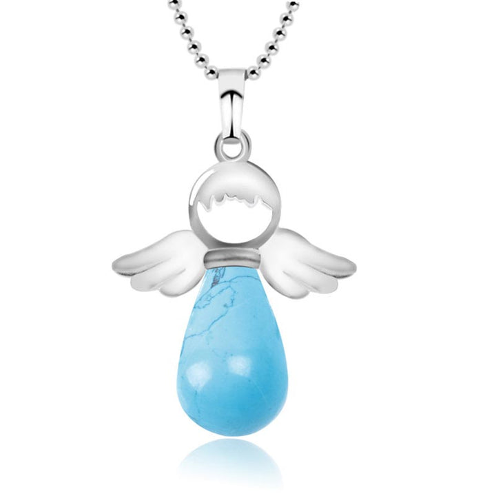 Collier pendentif porte-bonheur en cristal naturel avec petites ailes d'ange de Buddha Stones