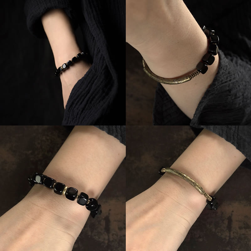 Bracelet couple force cuivre cristal obsidienne noire Buddha Stones - image 11