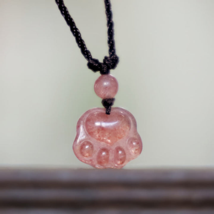 Collier pendentif de guérison en forme de patte de chat avec quartz fraise et Buddha Stones - image 6