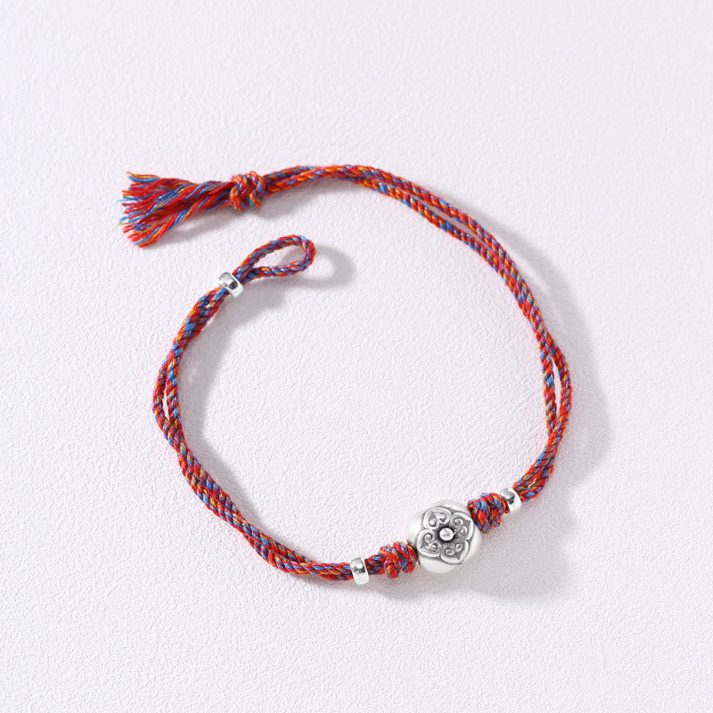 Bracelet tressé multicolore en argent sterling 999 avec pierre porte-bonheur Kaki de Buddha Stones