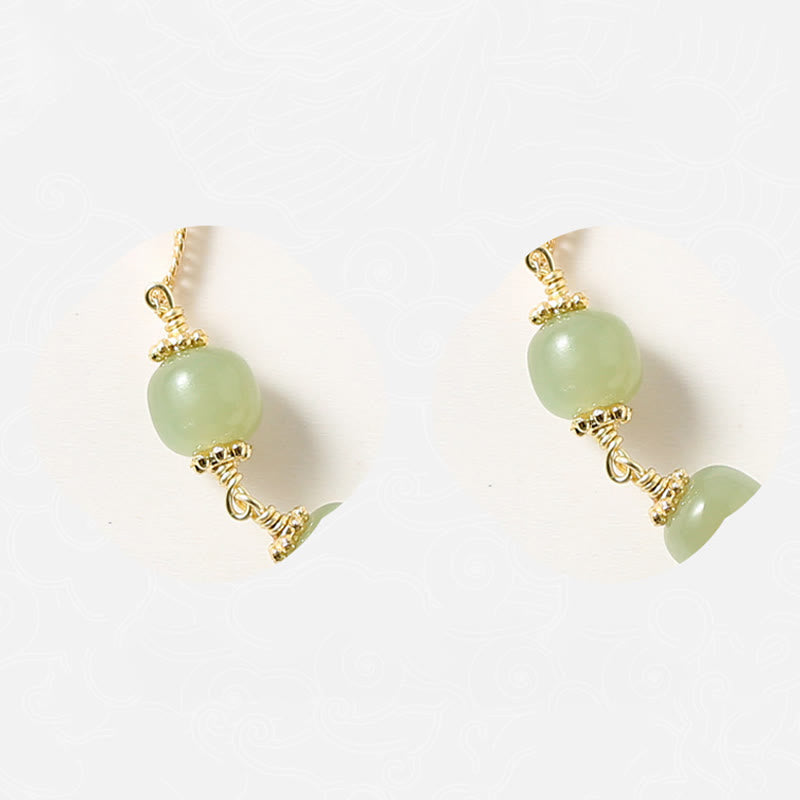 Bracelet porte-bonheur en jade Hetian plaqué or 14 carats avec Buddha Stones et fleur de rose dorée