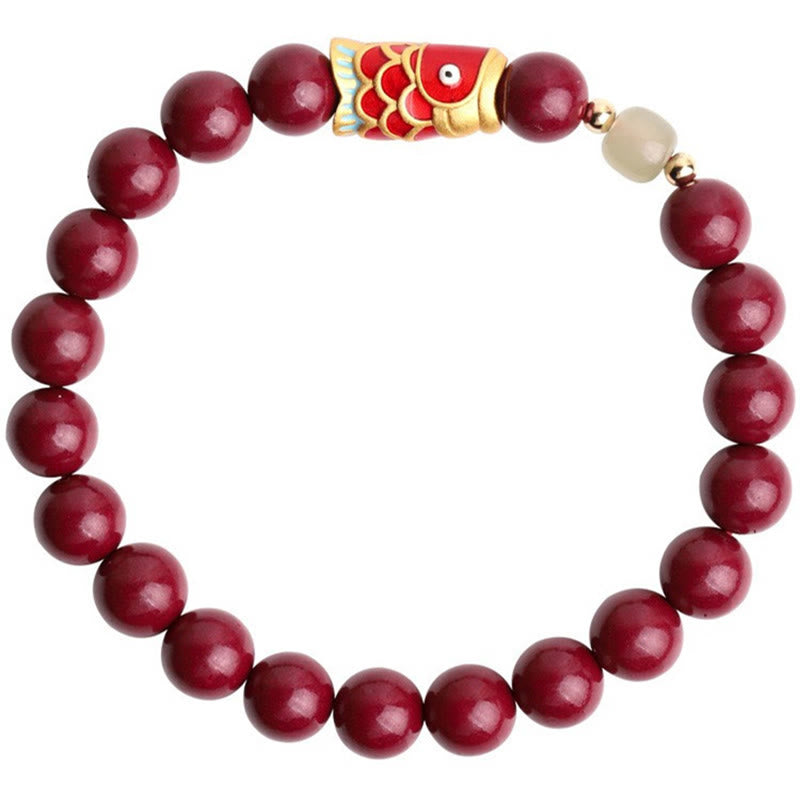 Bracelet de bénédiction en perles de jade Hetian en cinabre naturel avec Buddha Stones porte-bonheur Koi