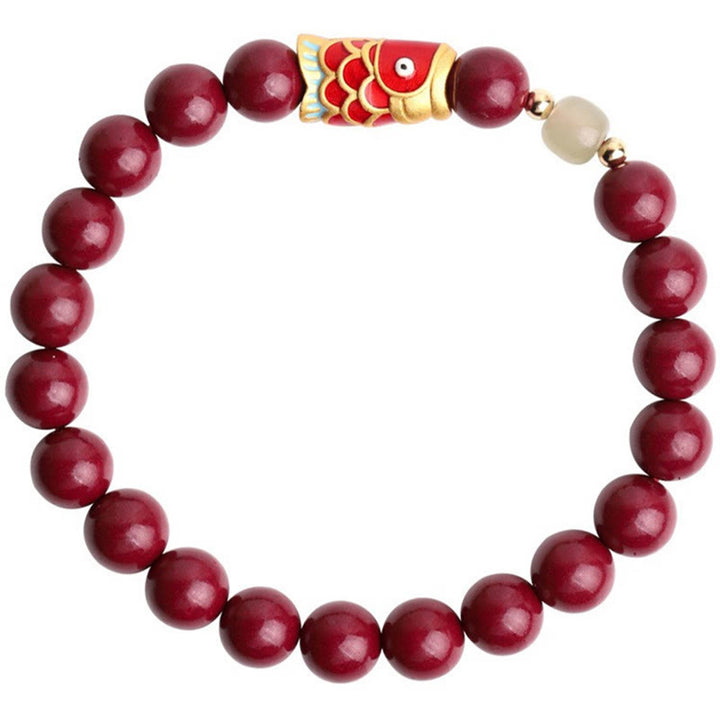 Bracelet de bénédiction en perles de jade Hetian en cinabre naturel avec Buddha Stones porte-bonheur Koi