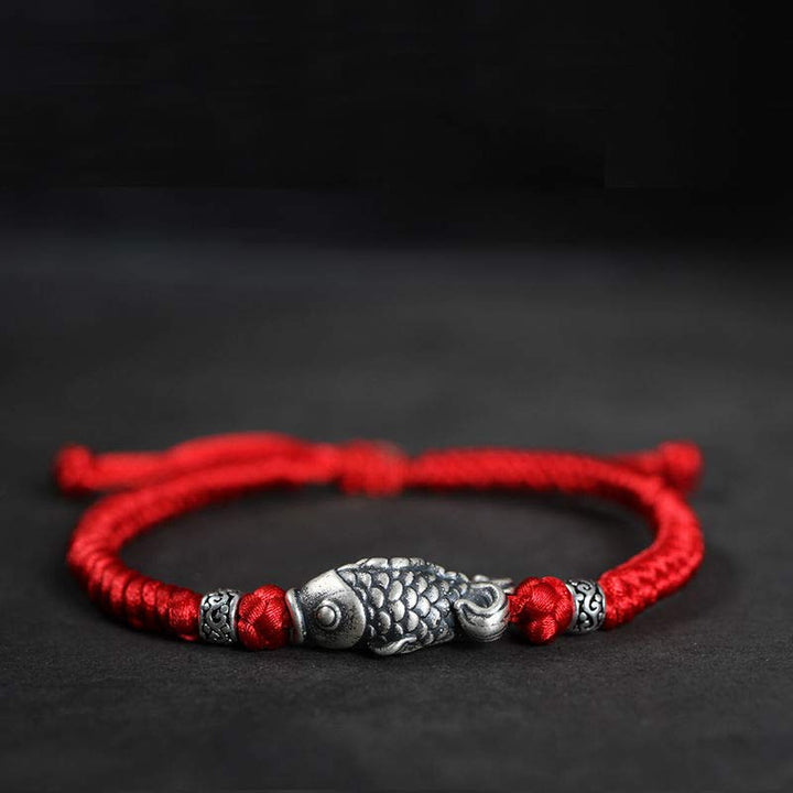 Bracelet tressé en argent avec motif poisson Koi et Buddha Stones