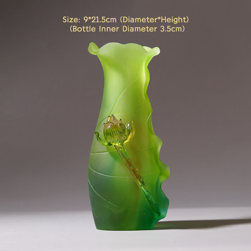 Pièce d'art en cristal Liuli faite à la main en forme de lotus Feng Shui pour la maison ou le bureau - Vase - image 11