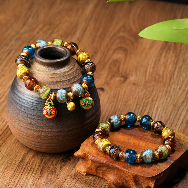 Bracelet porte-bonheur en perles de verre Liuli avec breloque de la famille des bêtes avaleuses en or et Buddha Stones - image 21
