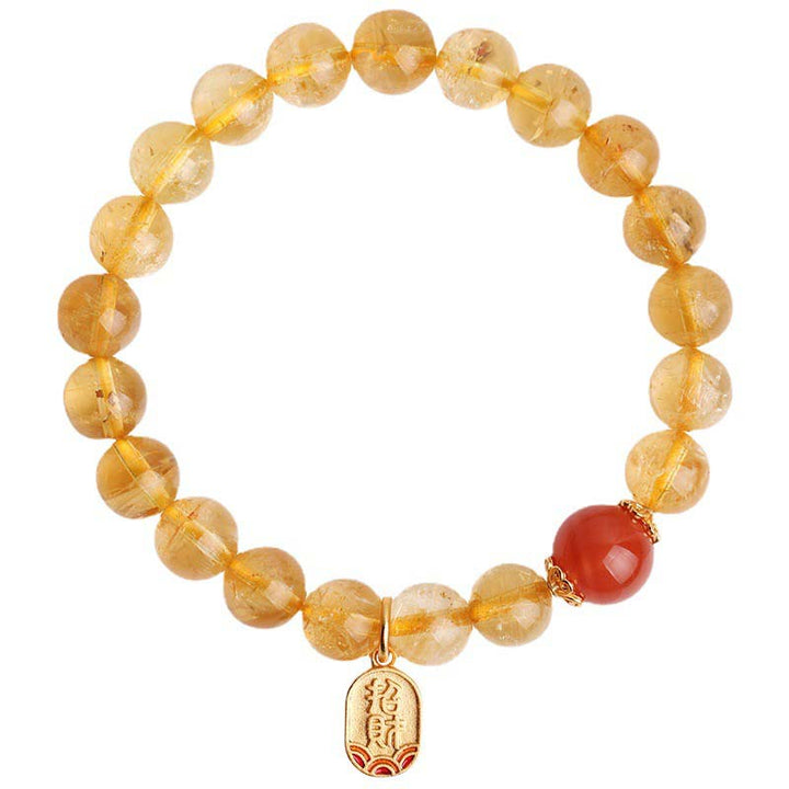 Bracelet porte-bonheur en Buddha Stones, citrine, agate rouge