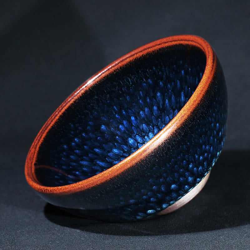 Tasse à thé en céramique chinoise Jianzhan faite à la main en Buddha Stones avec tache de Francolinus bleu