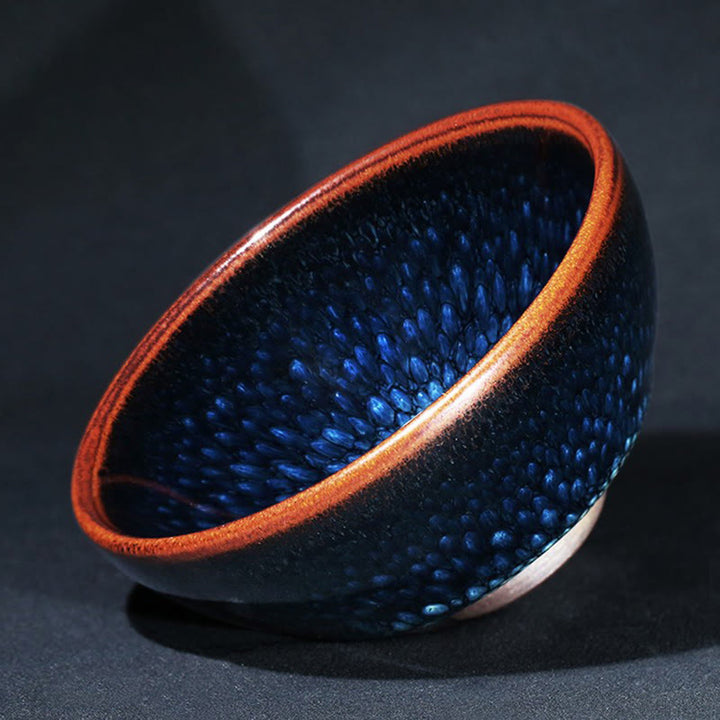 Tasse à thé en céramique chinoise Jianzhan faite à la main en Buddha Stones avec tache de Francolinus bleu