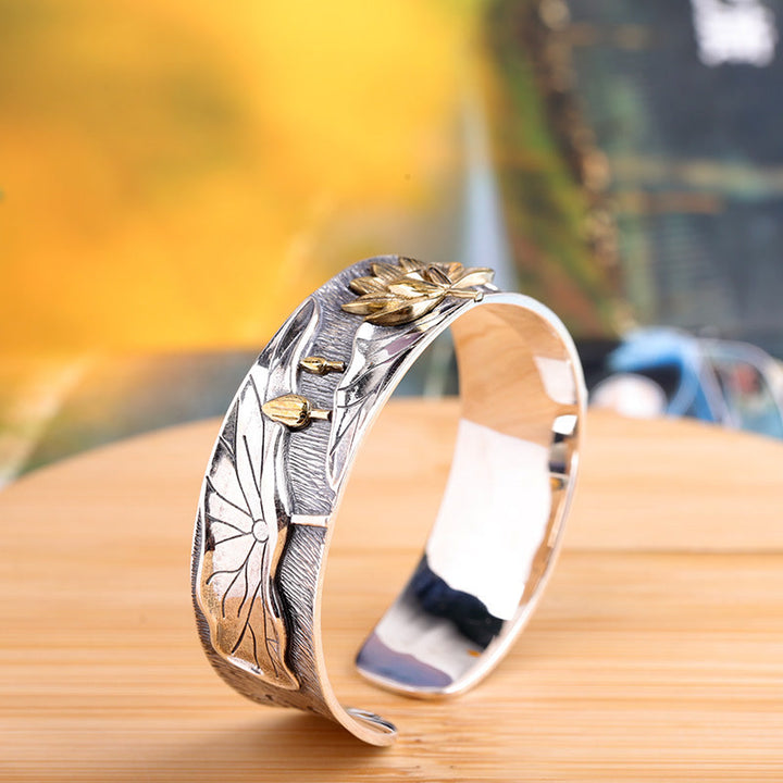 Bracelet réglable en argent sterling 925 Buddha Stones et fleur de lotus
