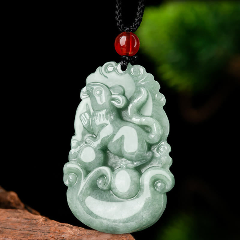 Collier pendentif en jade vert naturel avec Buddha Stones et 12 signes du zodiaque chinois