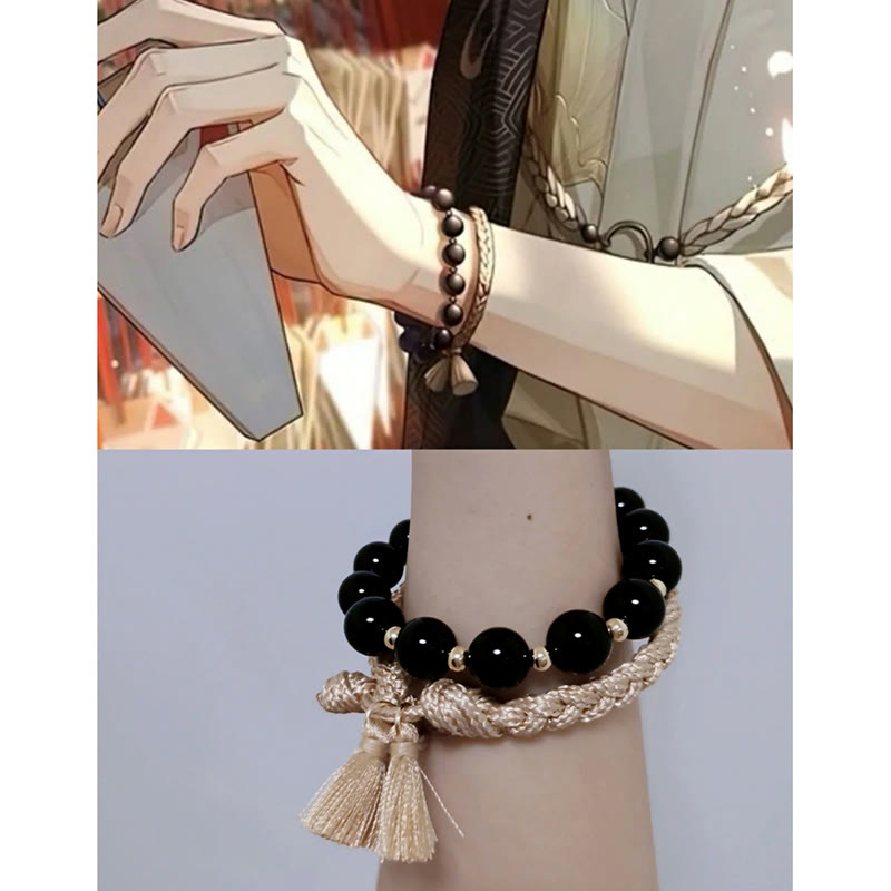 Bracelet de protection en perles d'onyx noir Buddha Stones , lot de 2