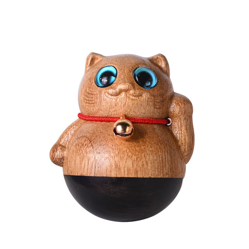 Buddha Stones Mini Chaton Porte-Bonheur Phoebe Zhennan Décoration de Bénédiction en Bois - image 23