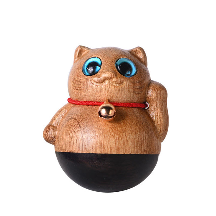 Buddha Stones Mini Chaton Porte-Bonheur Phoebe Zhennan Décoration de Bénédiction en Bois - image 22