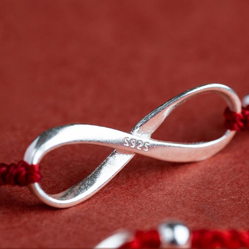 Bracelet de cheville en argent sterling 925 Buddha Stones et nœud sans fin, protection, chance, cordon rouge