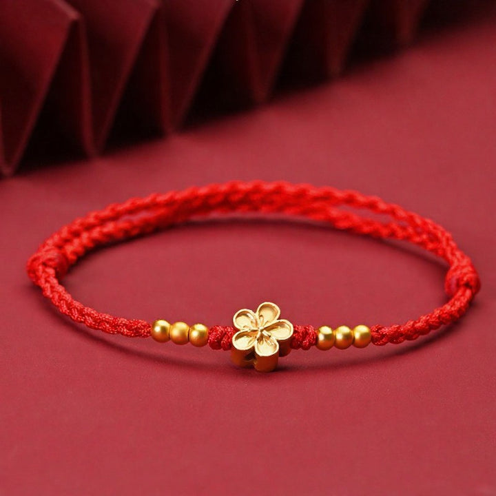 Buddha Stones Bracelet de protection ajustable à cordon rouge et fleur dorée - Rouge (Tour de poignet : 14 à 18 cm) - image 0