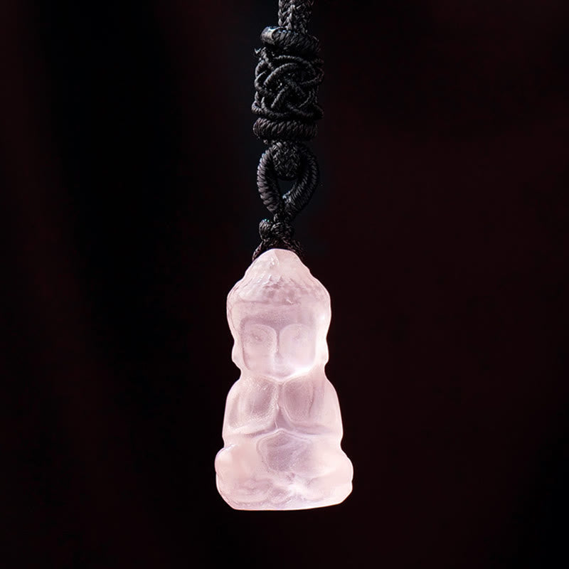 Buddha Stones Divers Cristal Améthyste Cristal Rose Cristal Blanc Citrine Bouddha Sculpté Guérison Spirituelle Collier Pendentif Décoration - Cristal rose - Collier et pendentif - image 7