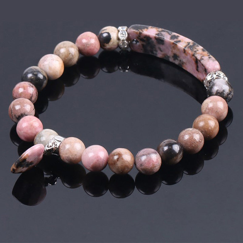 Bracelet de perles de guérison en forme de cœur avec Buddha Stones en rhodonite
