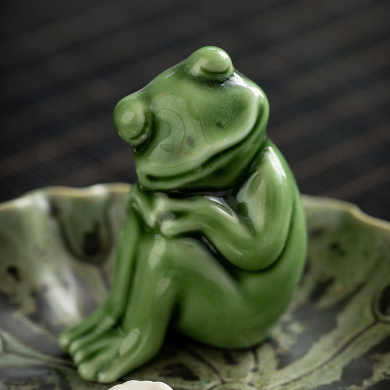 Brûleur d'encens en céramique avec motif de grenouille et de méditation en forme de Buddha Stones