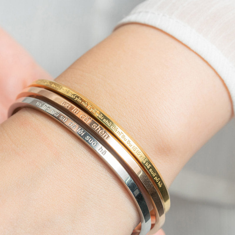 Bracelet de protection et de bénédiction en acier titane gravé avec six mots vrais de Buddha Stones