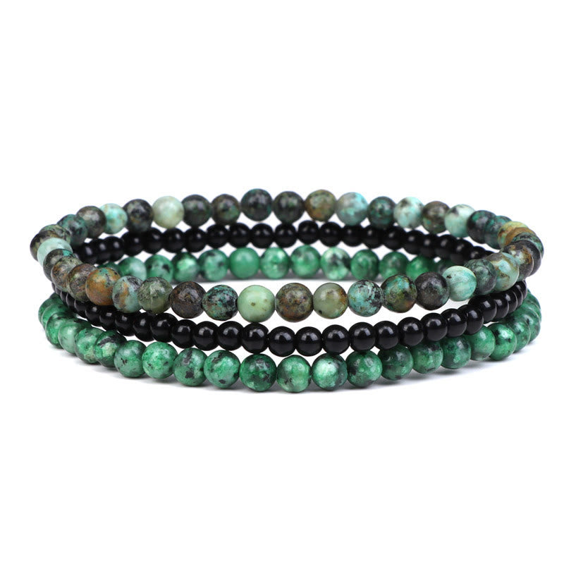 Bracelet spirituel de paix intérieure en pierre de cristal naturel 3 pièces Buddha Stones - Perles de turquoise africaine de 4 mm, perles de verre noir et granit (tour de poignet 15-16 cm) - image 22