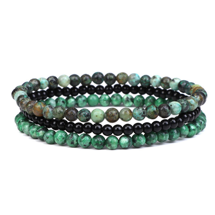 Bracelet spirituel de paix intérieure en pierre de cristal naturel 3 pièces Buddha Stones - Perles de turquoise africaine de 4 mm, perles de verre noir et granit (tour de poignet 15-16 cm) - image 22