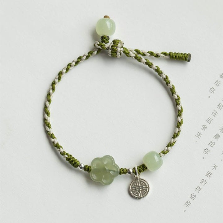 Bracelet tressé en jade fait main avec des Buddha Stones et des fleurs de prunier