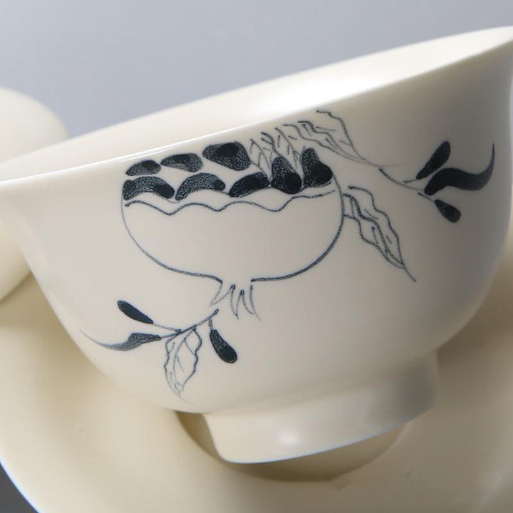 Buddha Stones peintes à la main Grenade Hibiscus Pin Lotus Céramique Gaiwan Sancai Tasse à thé Kung Fu Tasse à thé et soucoupe avec couvercle