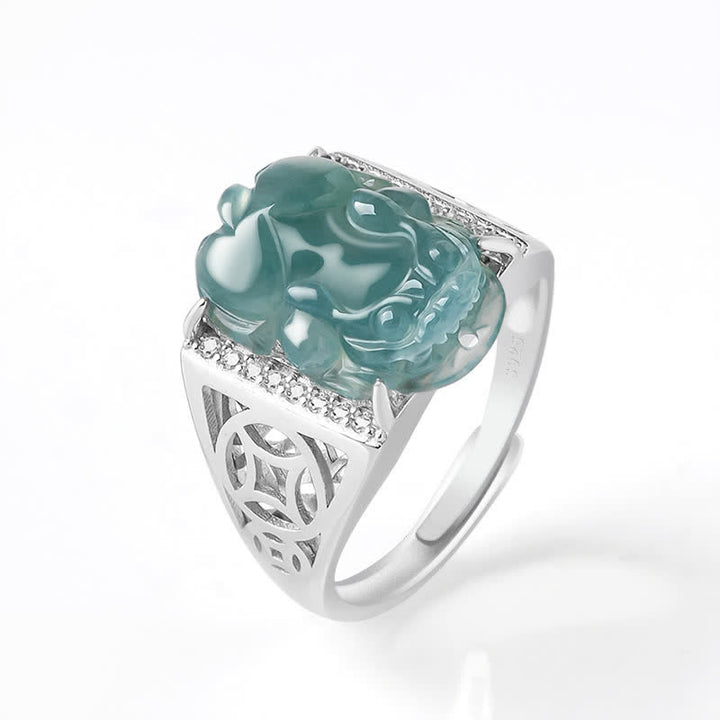 Bague porte-bonheur en jade PiXiu Fengshui en argent sterling 925 Buddha Stones