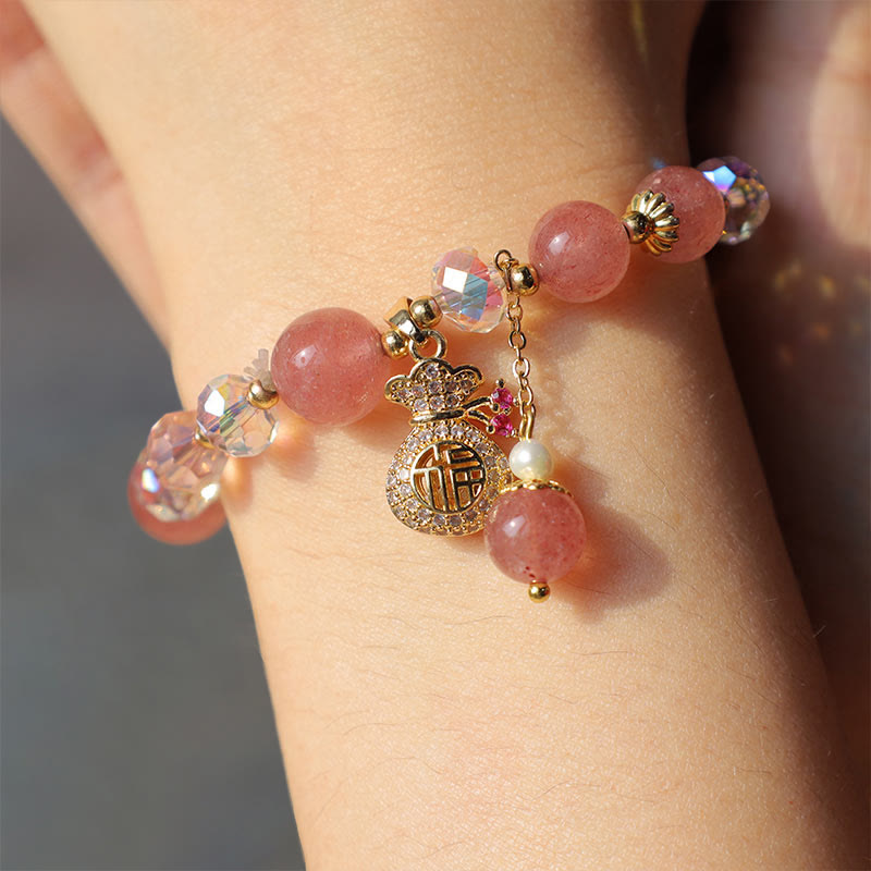 Bracelet porte-monnaie en cristal de quartz fraise naturel Buddha Stones
