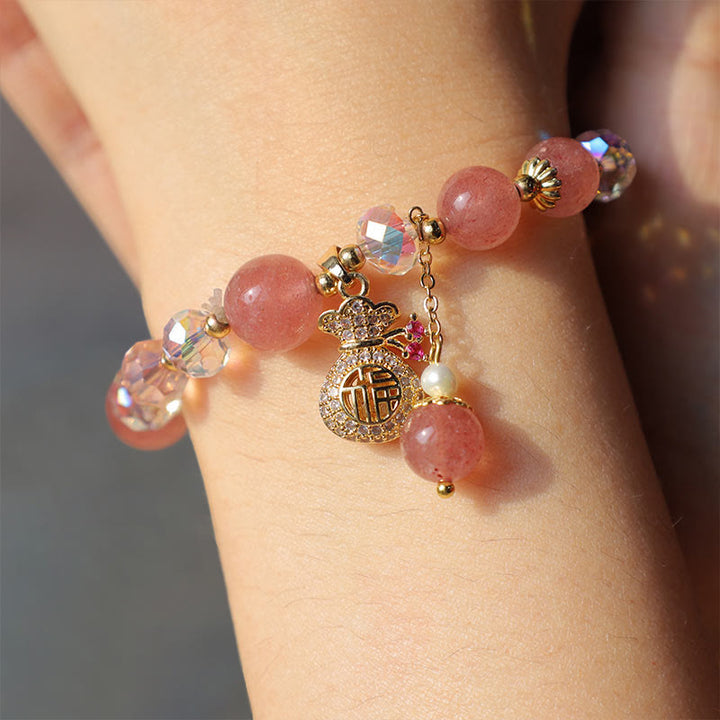 Bracelet porte-monnaie en cristal de quartz fraise naturel Buddha Stones