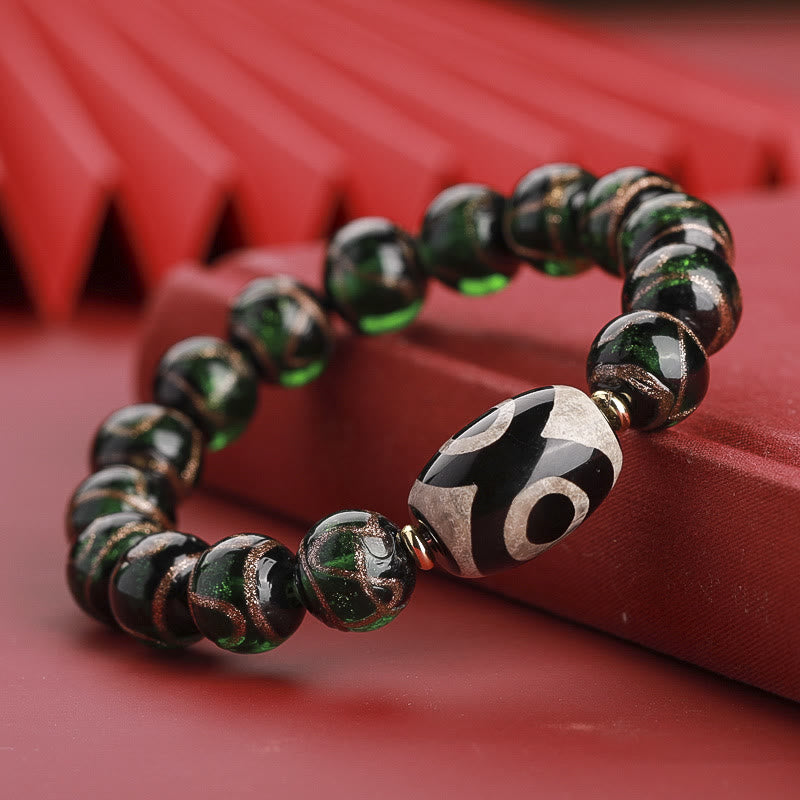 Buddha Stones Perle Dzi tibétaine à neuf yeux Perle Dzi à trois yeux Bracelet de richesse en perles de verre Liuli