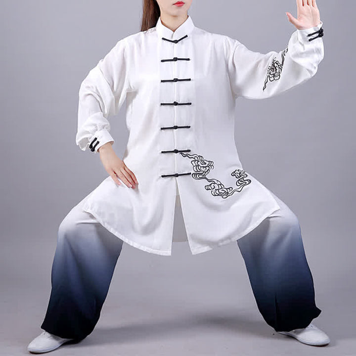 Ensemble de vêtements pour femmes Buddha Stones, nuages de bon augure, dégradé de méditation, prière, pratique spirituelle du Tai Chi et du Qigong