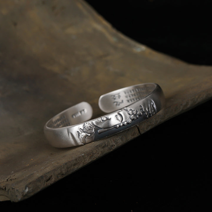 Bracelet Buddha Stones en argent sterling 999 avec tête de Bouddha et cœur Sutra de la sérénité