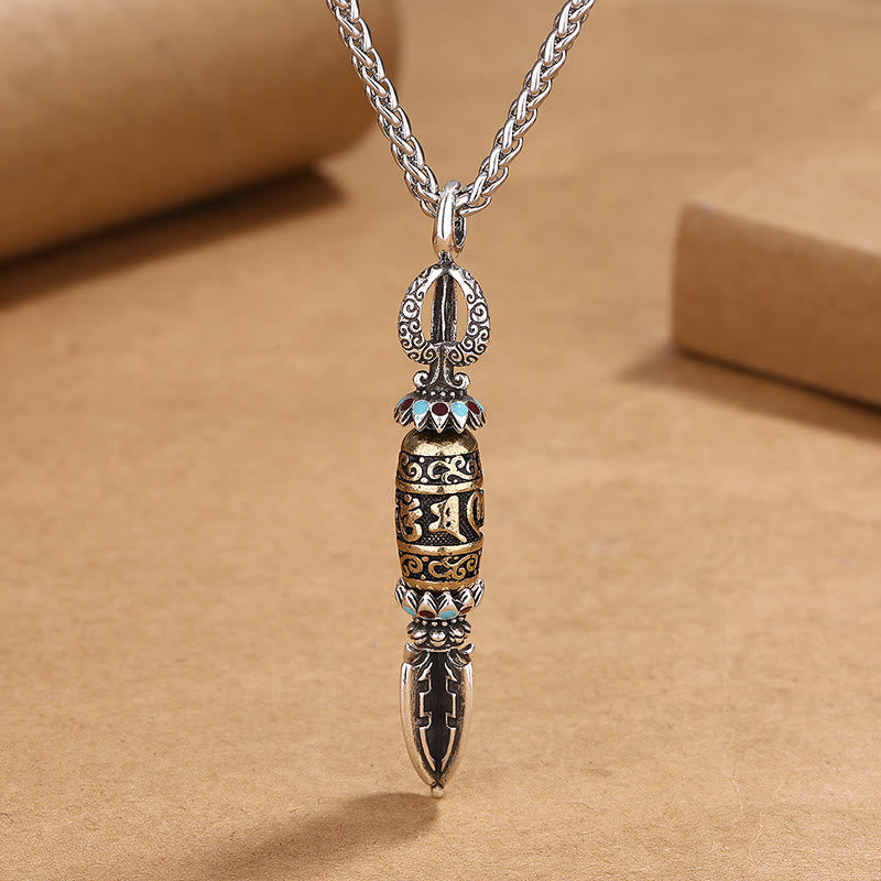 Collier pendentif rotatif tibétain en Buddha Stones Om Mani Padme Hum Protection Richesse