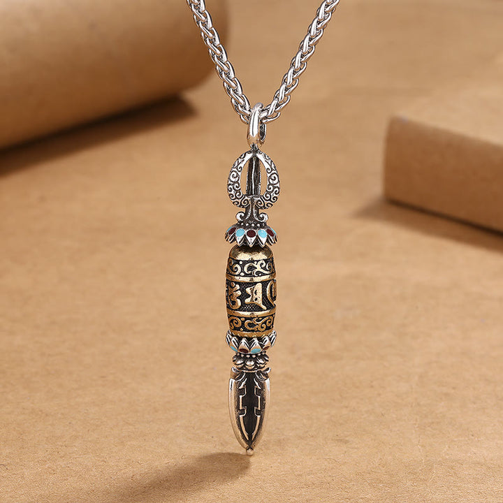Collier pendentif rotatif tibétain en Buddha Stones Om Mani Padme Hum Protection Richesse