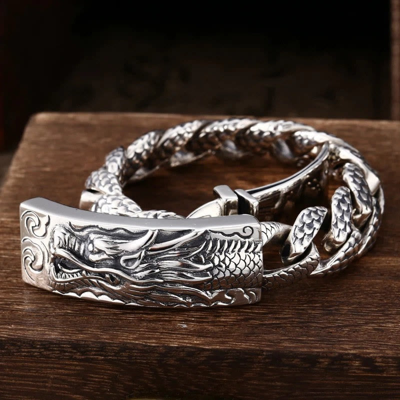 Bracelet de protection gravé à motif d'écailles de dragon rétro Buddha Stones