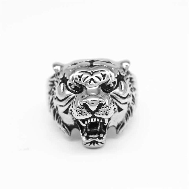 Bague de motard punk rock calme et équilibrée en acier titane avec tête de tigre pour homme