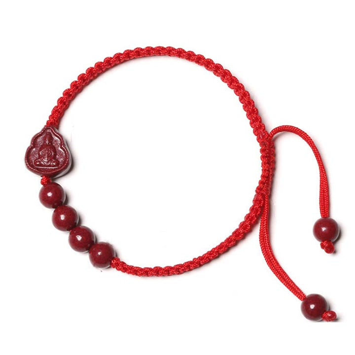 Bracelet en cordon de bénédiction en cinabre Bouddha rieur Avalokitesvara de Buddha Stones