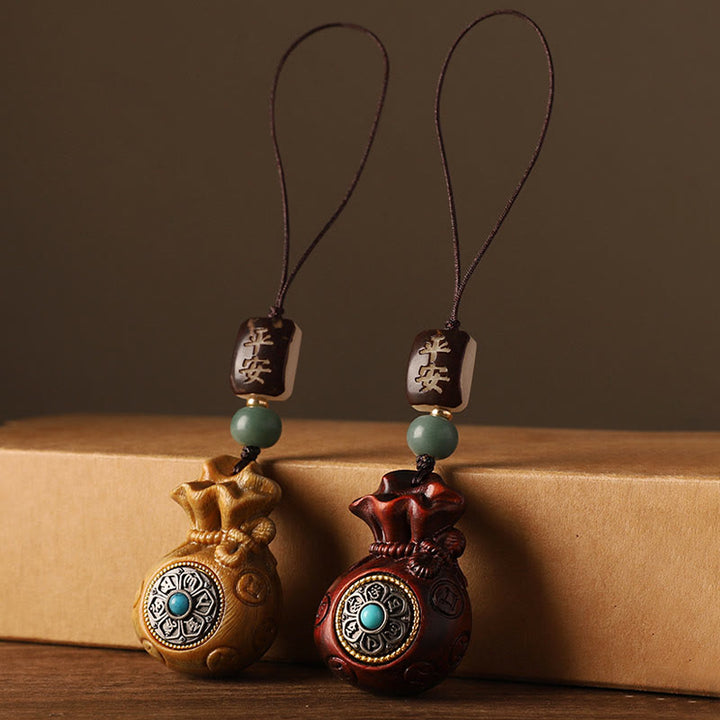 Buddha Stones Petite Feuille Bois de Santal Rouge Bois de Santal Vert Sac d'Argent Om Mani Padme Hum Protection Rotative Décoration Suspendue