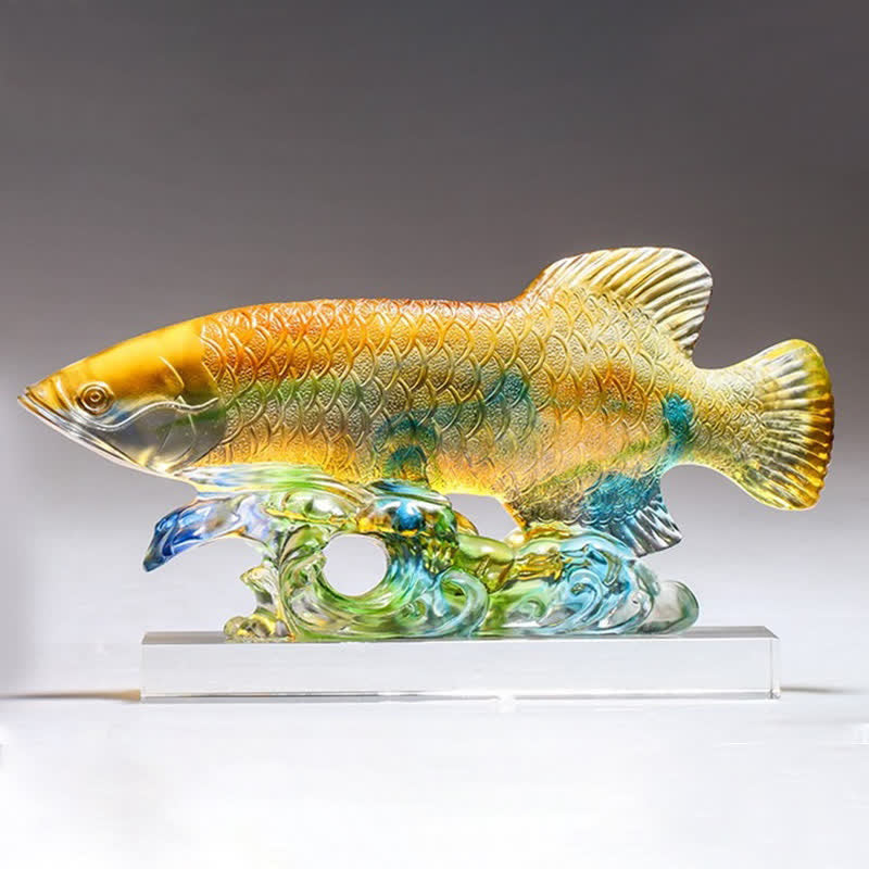 Pièce d'art en cristal de poisson Koi faite à la main Liuli, décoration de bureau à domicile porte-bonheur