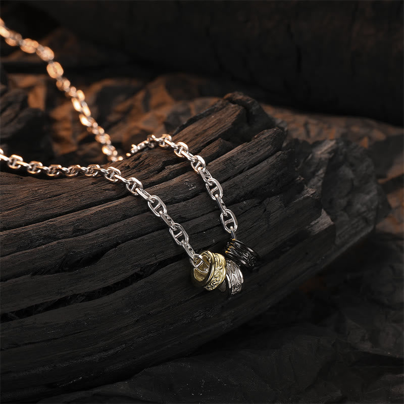 Collier avec pendentif en chaîne énergétique porte-bonheur en argent sterling 925 avec Buddha Stones et motif floral rétro de la dynastie Tang