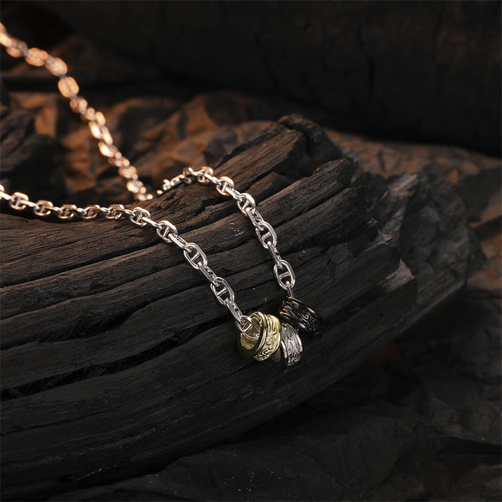 Collier avec pendentif en chaîne énergétique porte-bonheur en argent sterling 925 avec Buddha Stones et motif floral rétro de la dynastie Tang