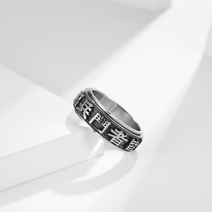 Bague rotative en acier titane avec mots et lettres, équilibre et calme