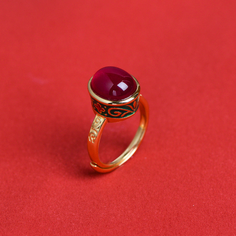 Bague courage en argent sterling 925 et corindon rouge Buddha Stones - Corindon rouge et feuille - image 6